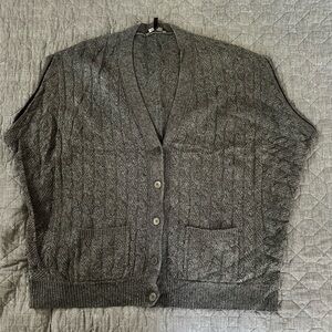 BCBGMaxAzria Oversized heather grey cable-knit sweater vest - wool/modal - L